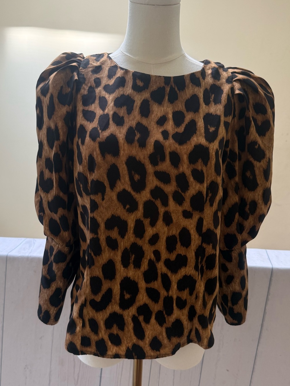 Gracia Leopard Print Puff Sleeve Blouse - Brown & Black
